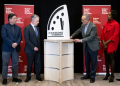 Former President of Colombia Juan Manuel Santos (second to left) and other experts unveil the Doomsday Clock at 89 seconds to midnight at a news conference in Washington. ©AFP