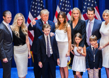 Donald Trump's family -- including (L-R) Eric Trump, Lara Trump, Donald Trump, Barron Trump, Melania Trump, Vanessa Haydon Trump, Kai Madison Trump, Donald Trump Jr and, beside her father, Ivanka Trump -- have been involved to varying degrees in his political career / ©AFP