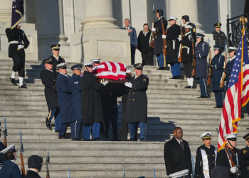 The remains of former US President Jimmy Carter leave the US Capitol for the State Funeral Service at the Washington National Cathedral in Washington, DC, on January 9, 2025. / ©AFP