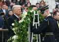 US President-elect Donald Trump lays a wreath at the Tomb of the Unknown Soldier at Arlington National Cemetery in Arlington, Virginia, on January 19, 2025 . ©AFP