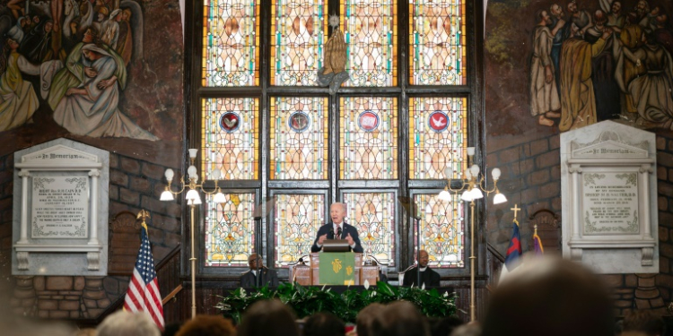 President Joe Biden speaks at Mother Emanuel AME Church in Charleston, South Carolina in January 2024. ©AFP