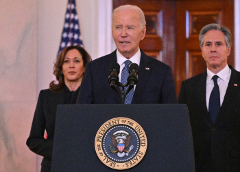 US President Joe Biden speaks about the Israel-Hamas ceasefire and hostage release deal in the Cross Hall of the White House, as Vice President Kamala Harris and Secretary of State Antony Blinken look on, on January 15, 2025. Israel and Hamas agreed on Wednesday to a deal for a ceasefire and the release of hostages being held in Gaza following separate meetings with Qatar's prime minister, a source briefed on the talks told AFP. A US official confirmed the deal.  / ©AFP