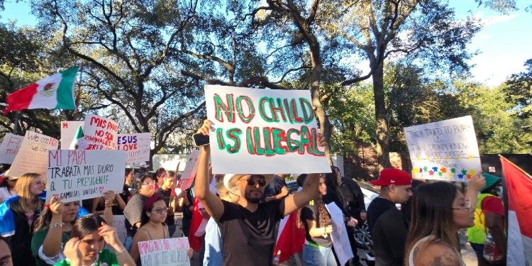 Hundreds of Latino protesters in Houston held a demonstration Sunday against US President Donald Trump's push to deport migrants / ©AFP