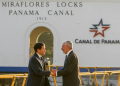 On his first trip overseas as the top US diplomat, Secretary of State Marco Rubio (L) took a guided tour of the Panama Canal accompanied by its Panamanian administrator Ricaurte Vasquez . ©AFP